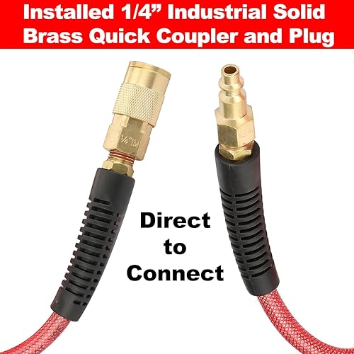 Miniatura 4 de YOTOO Manguera de aire de 14 pulgadas x 50 pies, manguera de compresor de aire de poliuretano reforzado resistente, flexible, resistente a las