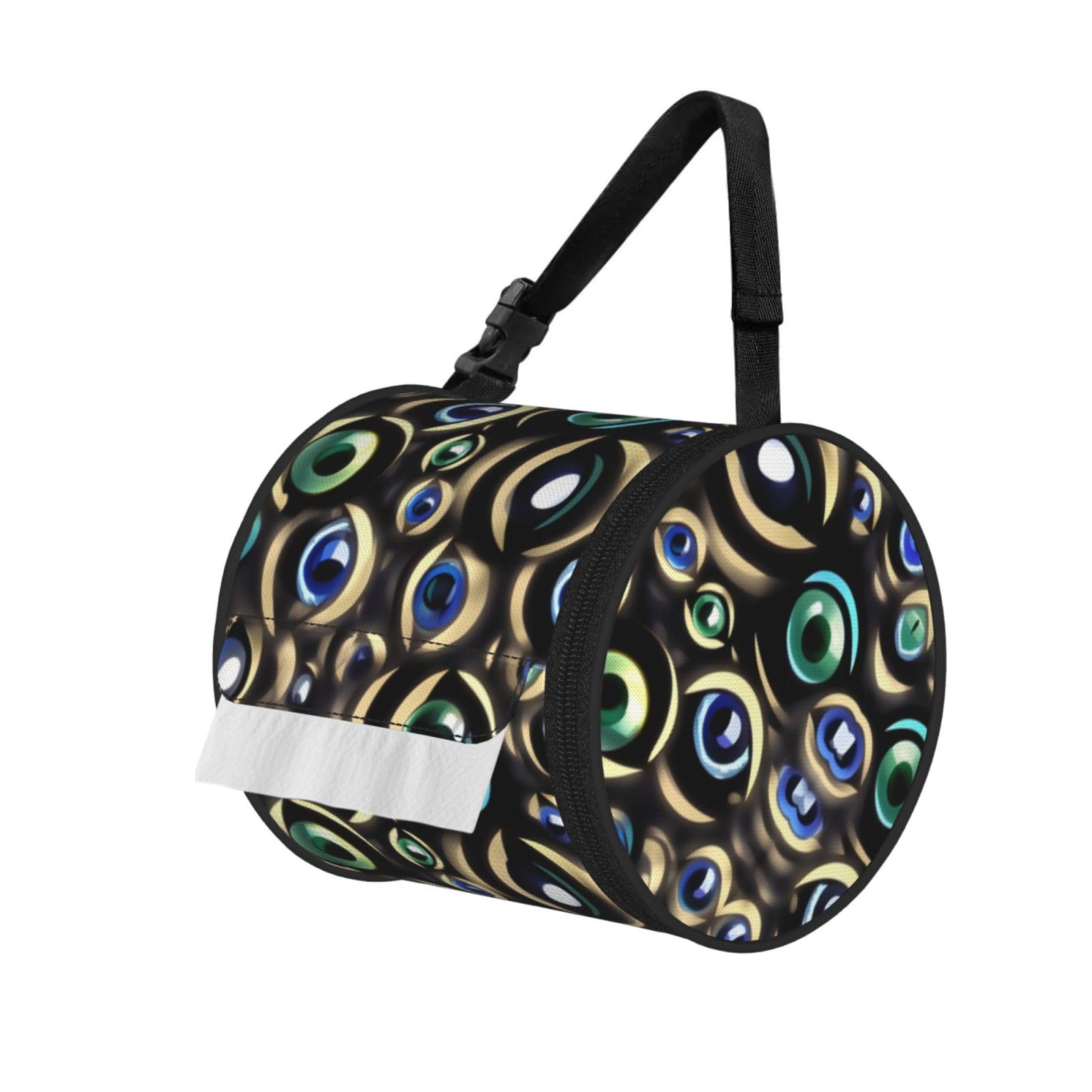 Jiuty Black Many Evil Eyes Print Cylinder Tissue Organizer Bag With Strap, Portable Toilet Roll Holder For Camping Car
