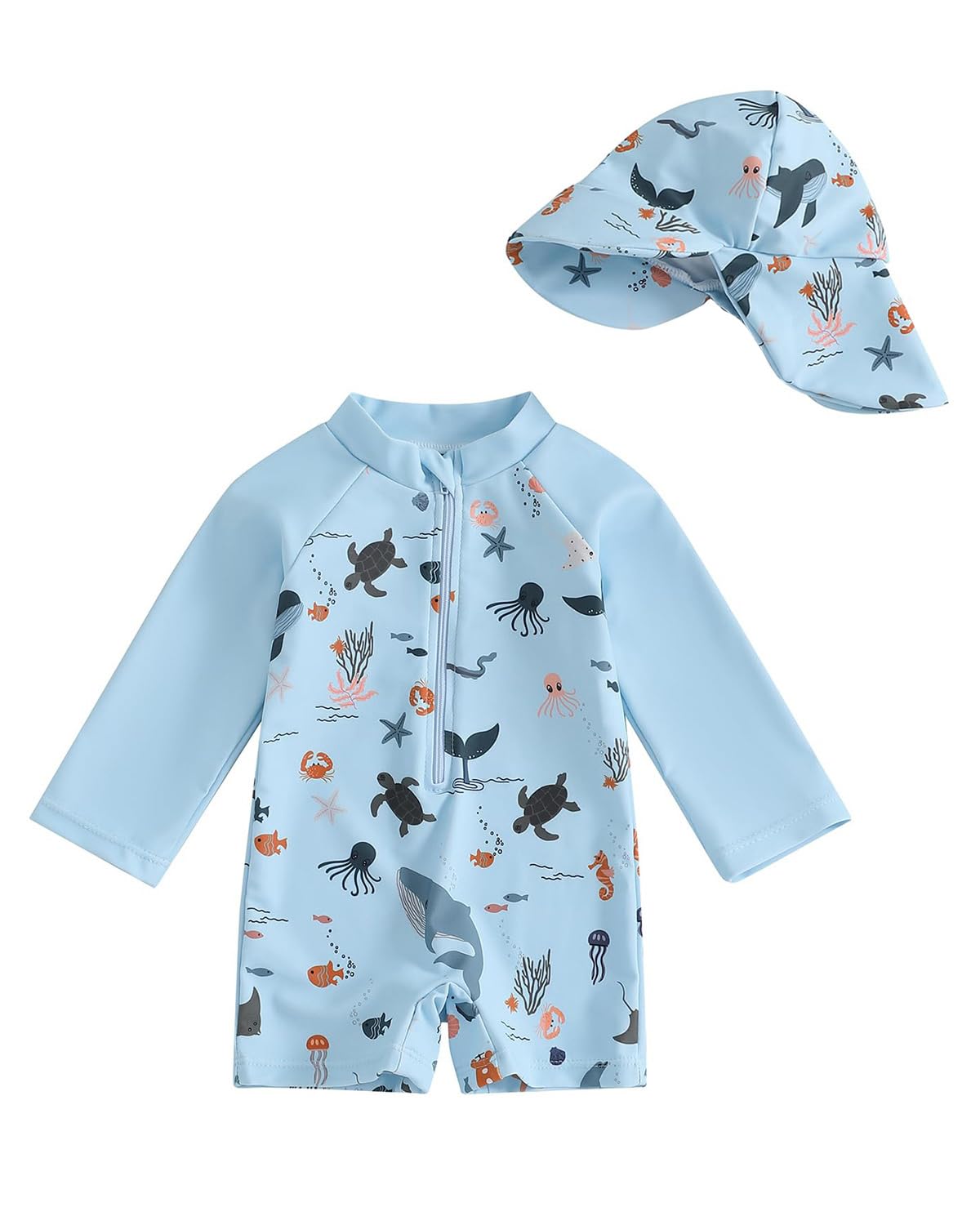 JiAmy Traje de baño de manga larga UV para bebé y niño, traje de baño con sombrero, traje de baño para bebé para niños de 6 meses a 6 años