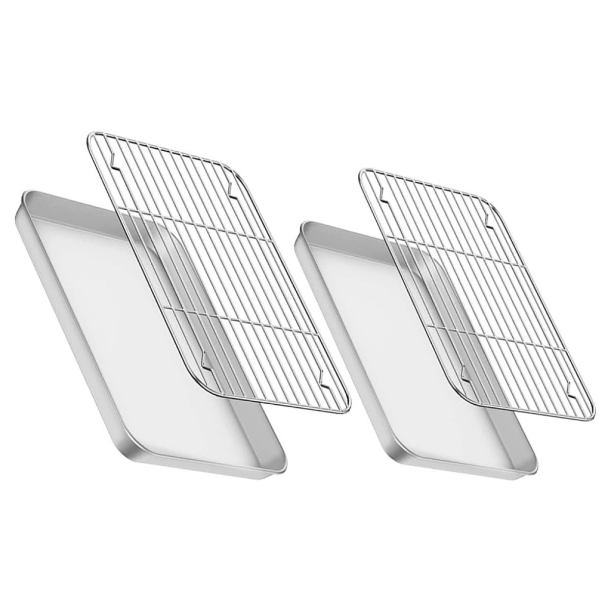 HOMSFOU Juegos de Bandejas para Hornear con Rejilla para Enfriar de Acero Inoxidable, Tamaño Compacto 23.5x17.5x2.5 Cm y 26.5x20.5x2.5 Cm, 2 Sets para Repostería y Asado en Horno