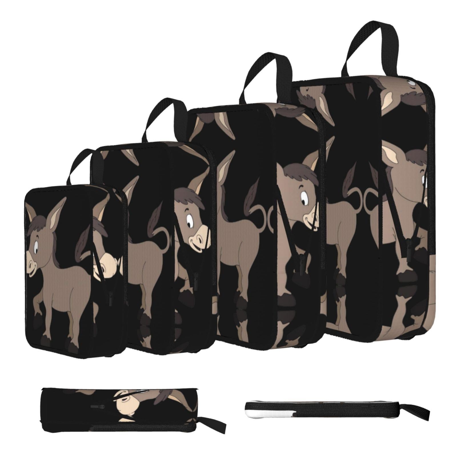 Cartoon Donkey Print Compression Packing Cubes 4-Piece Set With Multi- Compartment Travel Bag, Waterproof Suitcase Organiser Bags