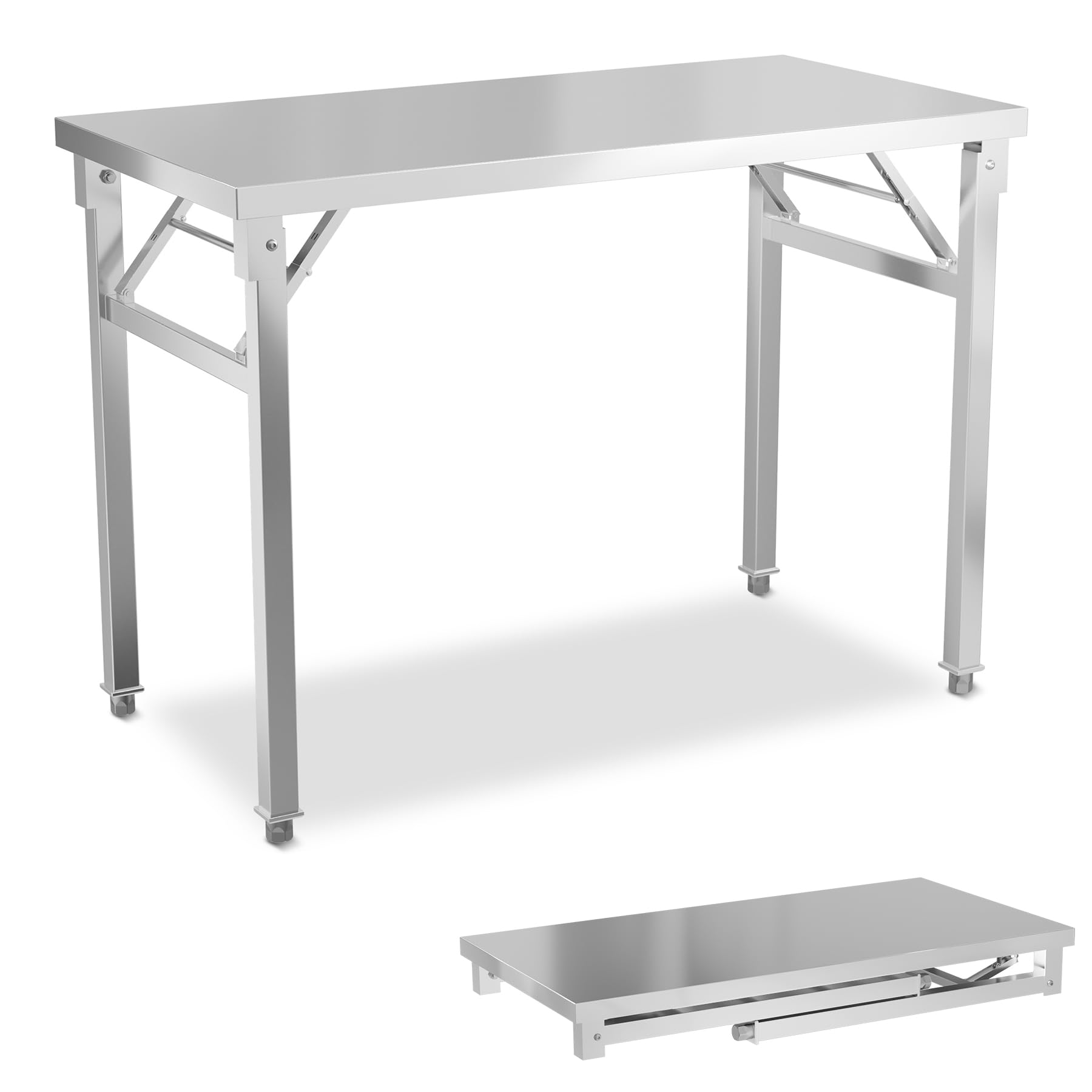Froadp Mesa de trabajo plegable de acero inoxidable, 100 x 60 x 86 cm, multifuncional, para cocina, de acero inoxidable, para preparación de alimentos, mesa de cocina, mesa de gastronomía, mesa de