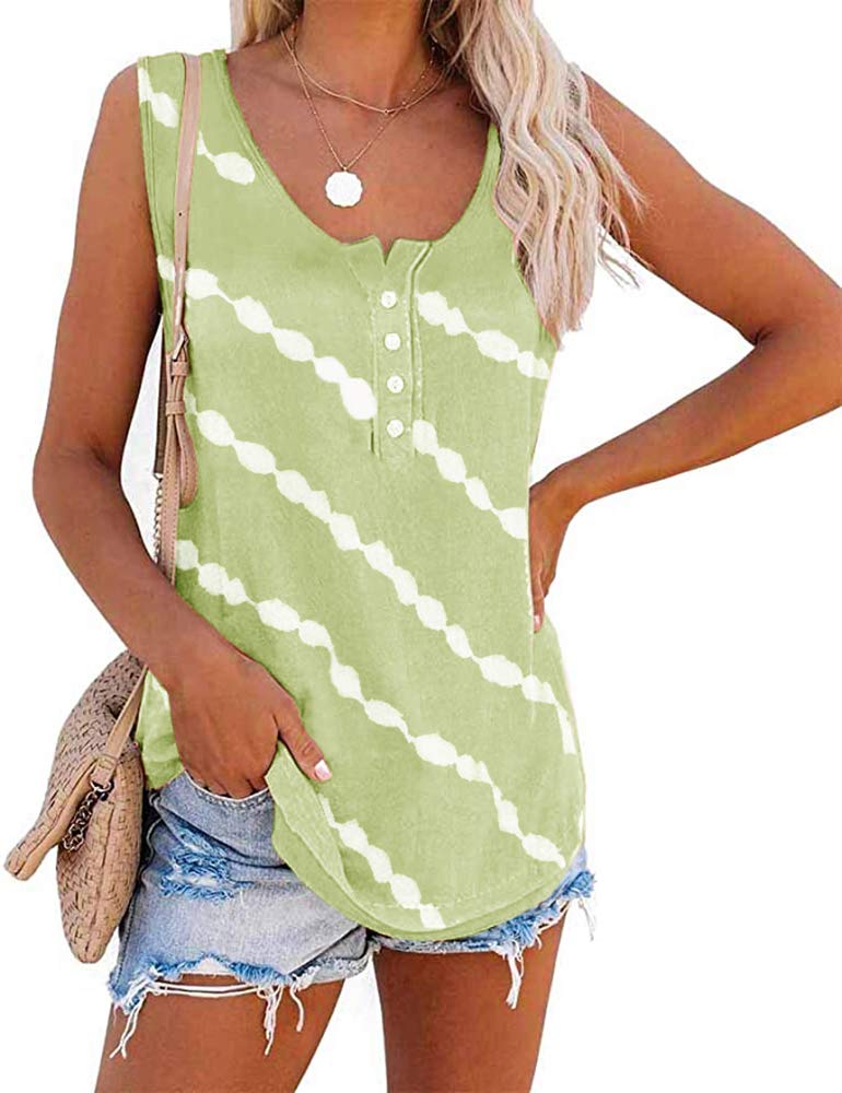 Photo 1 of Aoysky Womens Tie Dye Tank Tops Sleeveless Scoop Neck Henley Shirt Summer Casual Workout Tees