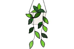 Vertical Green Plant Stained Glass Window Hanging: Enchanting Indoor and Outdoor Decor