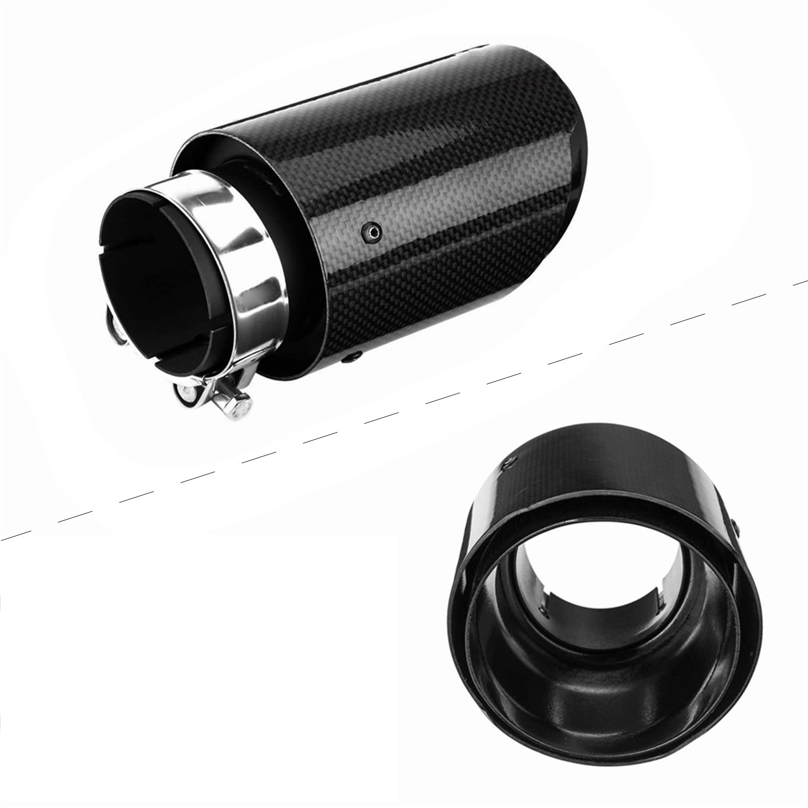63mm Auspuffspitzen Auspuff Hintere Exhaust Tailpipe Edelstahl und Kohlefaser Auto Auspuffrohr Endrohr Universal (Schwarz)