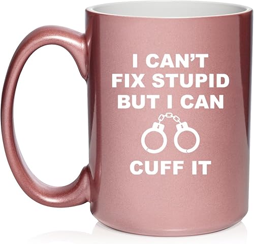 Miniatura 4 de Daylor Taza de café de cerámica con texto en inglés "I Can't Fix Stupid But I Can Cuff It" para oficial de policía, taza de té de cerámica, regalo