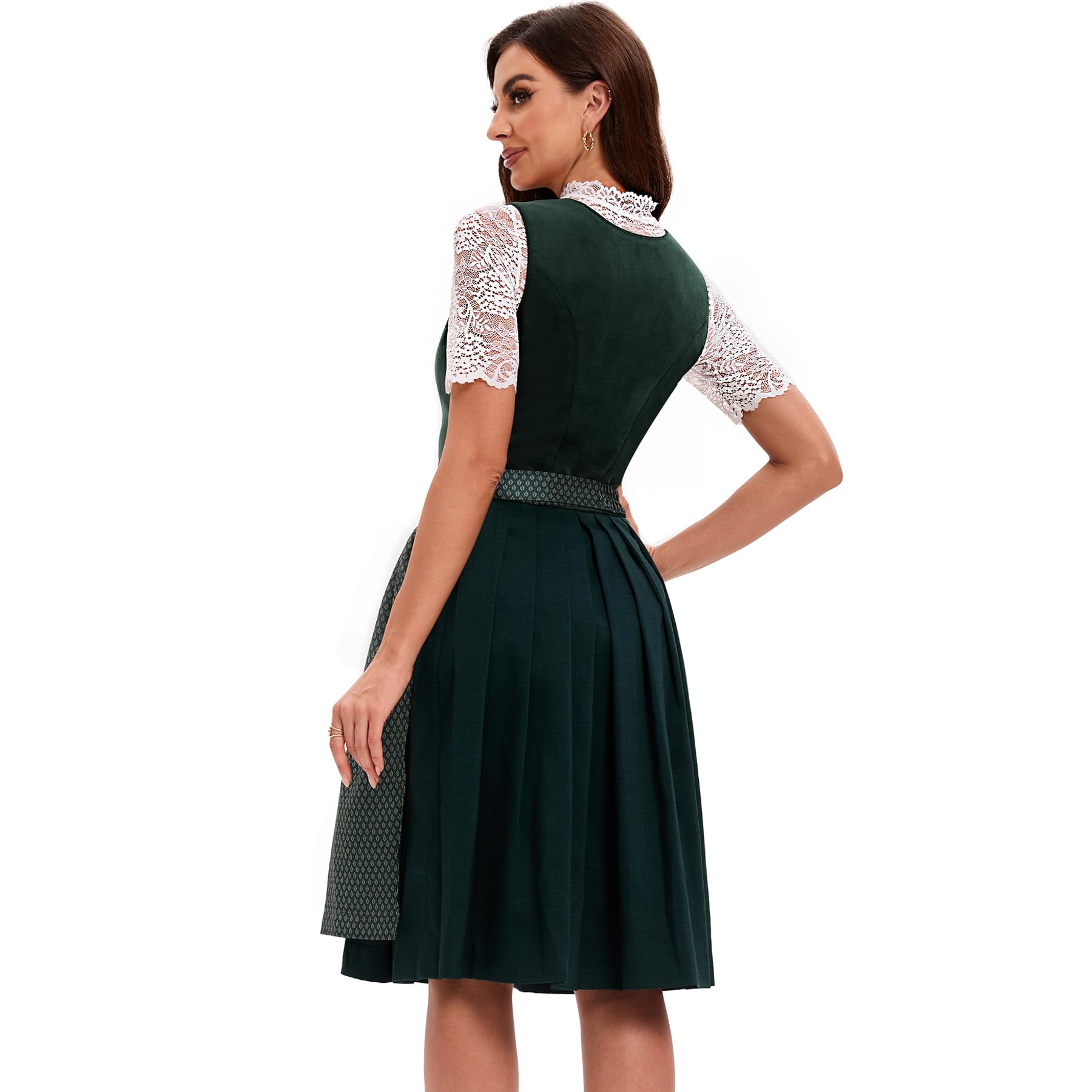 Goxozzy Dirndl Damen Midi Samt Trachtenrock mit Dirndlschürze für Oktoberfest Größen 34-44 Rocklänge 60cm Grün Rot Blau