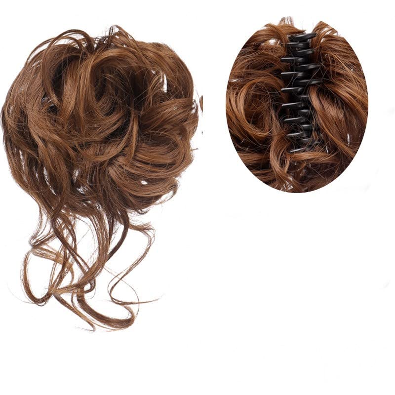 Miniatura 2 de Moño de pelo sintético con garra, moño desordenado y rizado, moño elástico, cola de caballo elástica, piezas de anillo para el cabello para mujer,