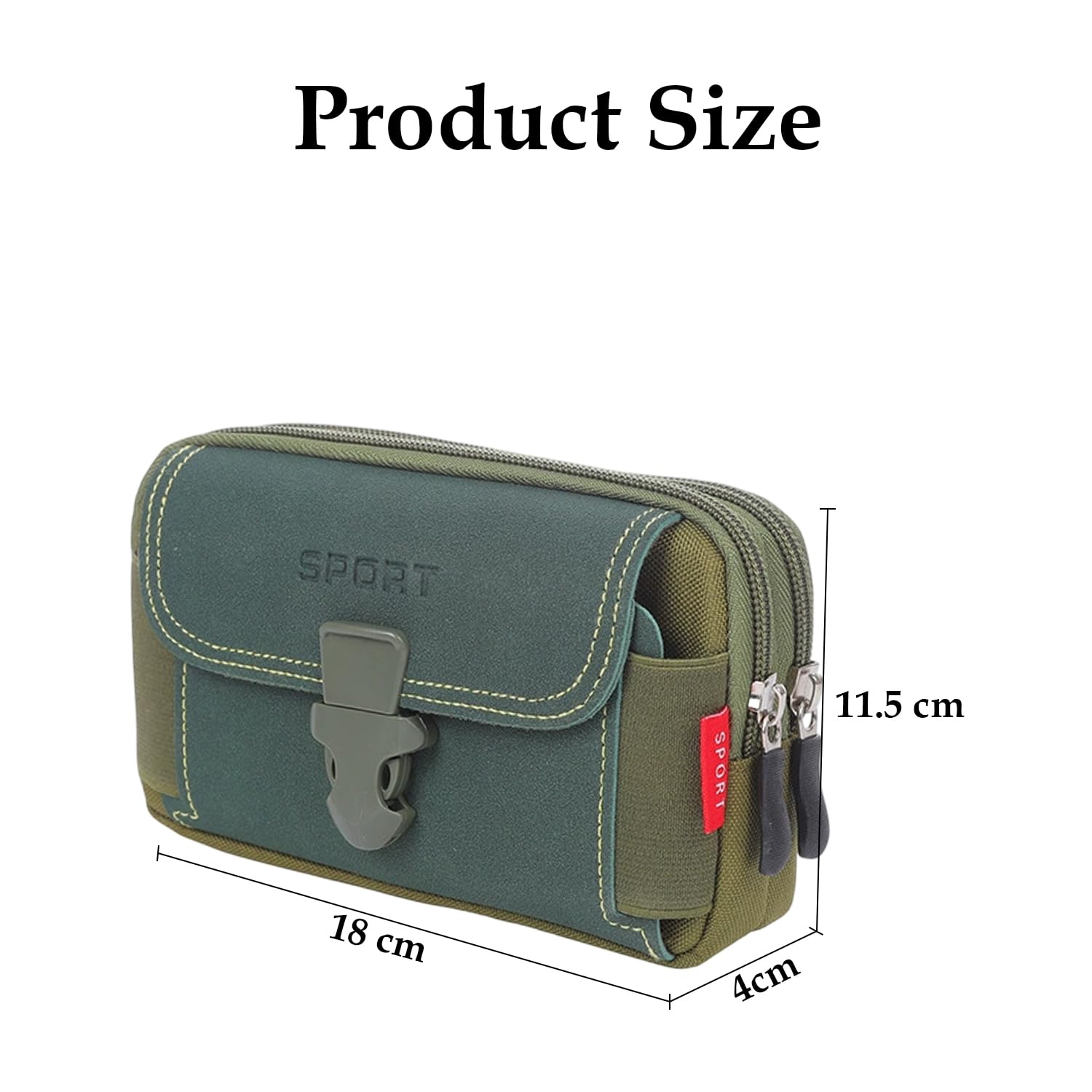 MOMISY Nylon Travel Utility Pouch for Men's β Solid Color Outdoor Phone Bag with Buckle & Dual Zipper Compartments (Green) 1