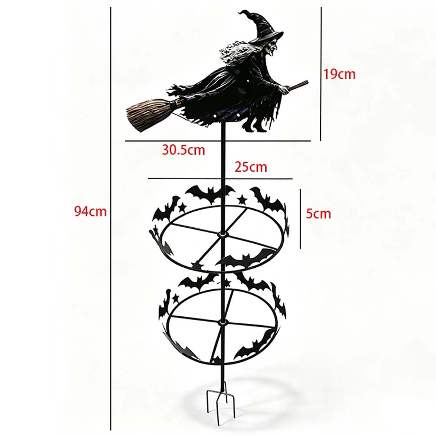 Encantador Molinillo Viento JardíN con Bruja Voladora Y MurciéLago，2 PCS | DecoracióN Halloween Metal Clavar El Suelo,Arte GóTico Exteriores,DecoracióN OtoñAl Para CéSped,Patio O Camino