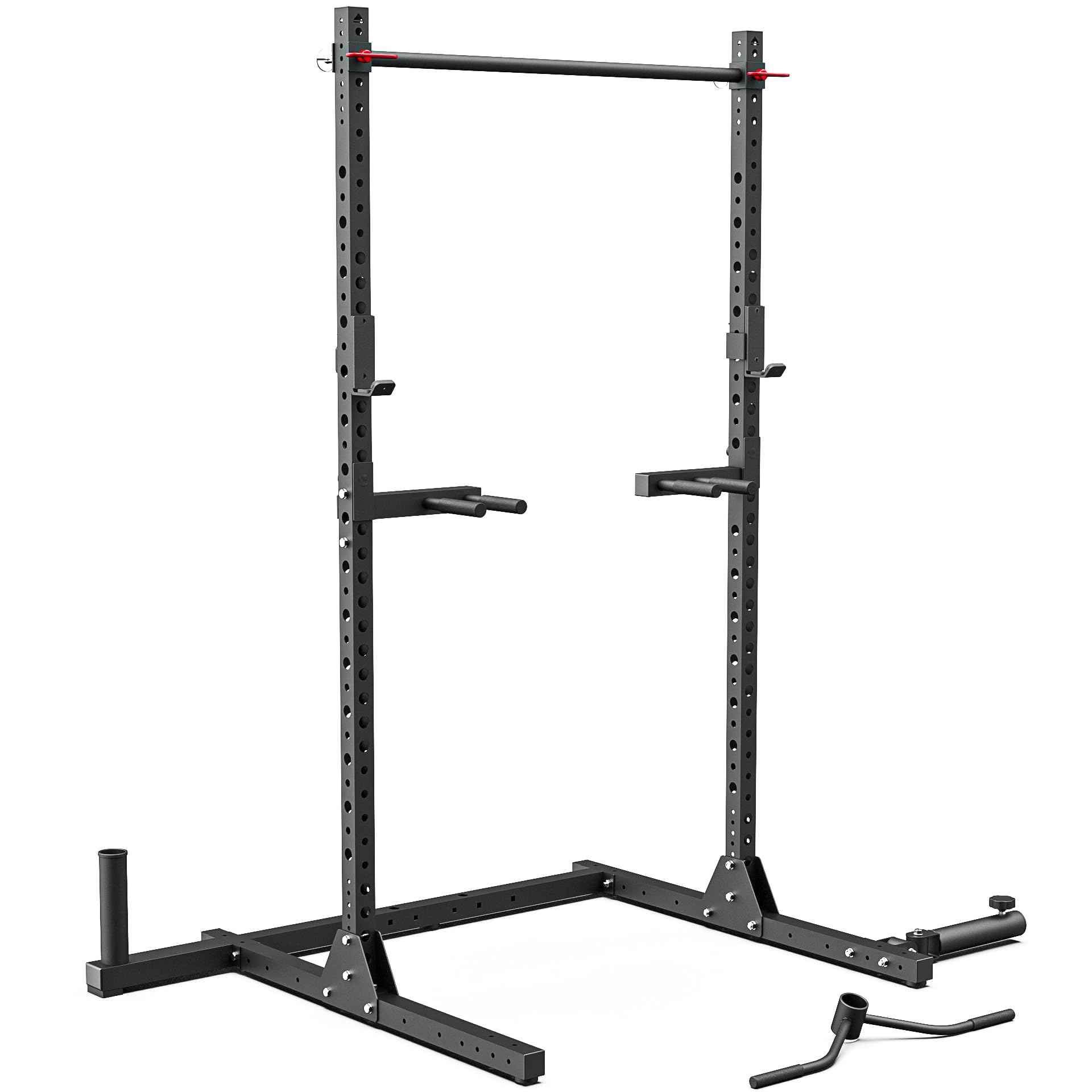 Synergee 2200 Series 81" Squat Rack Cage J-Cups, Safety Arms, Adjustable Pull Up Bar, Landmine & T Bar, Barbell Hold and Dip Station. Exercise Stand with 750lb Capacity.