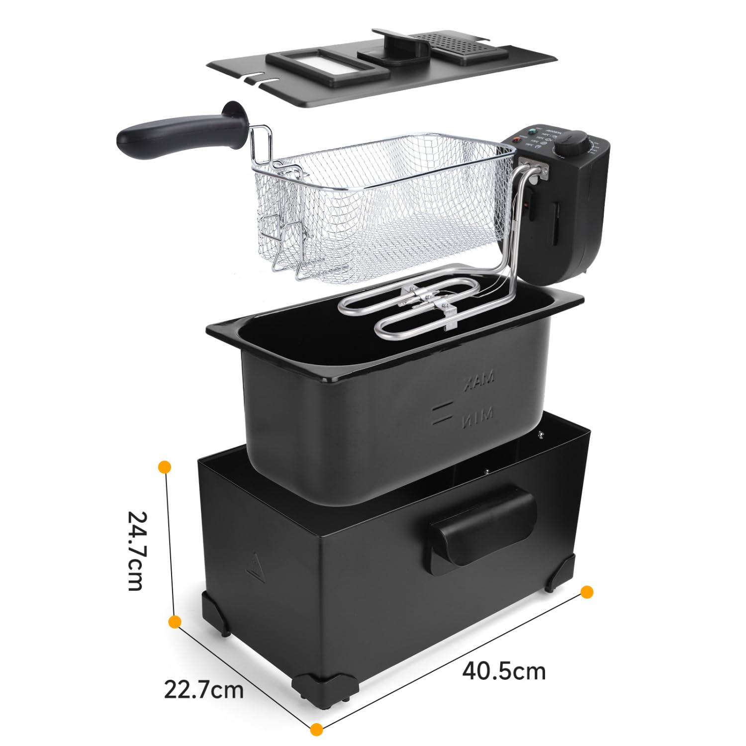 Aigostar Freidora de 3 litros, Acero inoxidable tipo 304 | 2200 watios de potencia, tapa con ventana de visualización, recipiente totalmente extraíble para vaciado de aceite