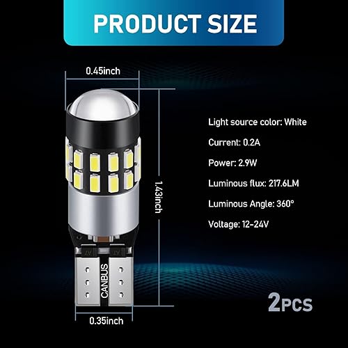 Miniatura 2 de 2 bombillas LED superbrillantes para automóvil, luces de matrícula de aluminio de 360 grados, 7000 K T10 sin polaridad, luz de marcha atrás para la