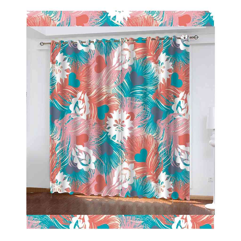 Rideaux occultants 3D plumes roses isolant thermique phonique 200x214