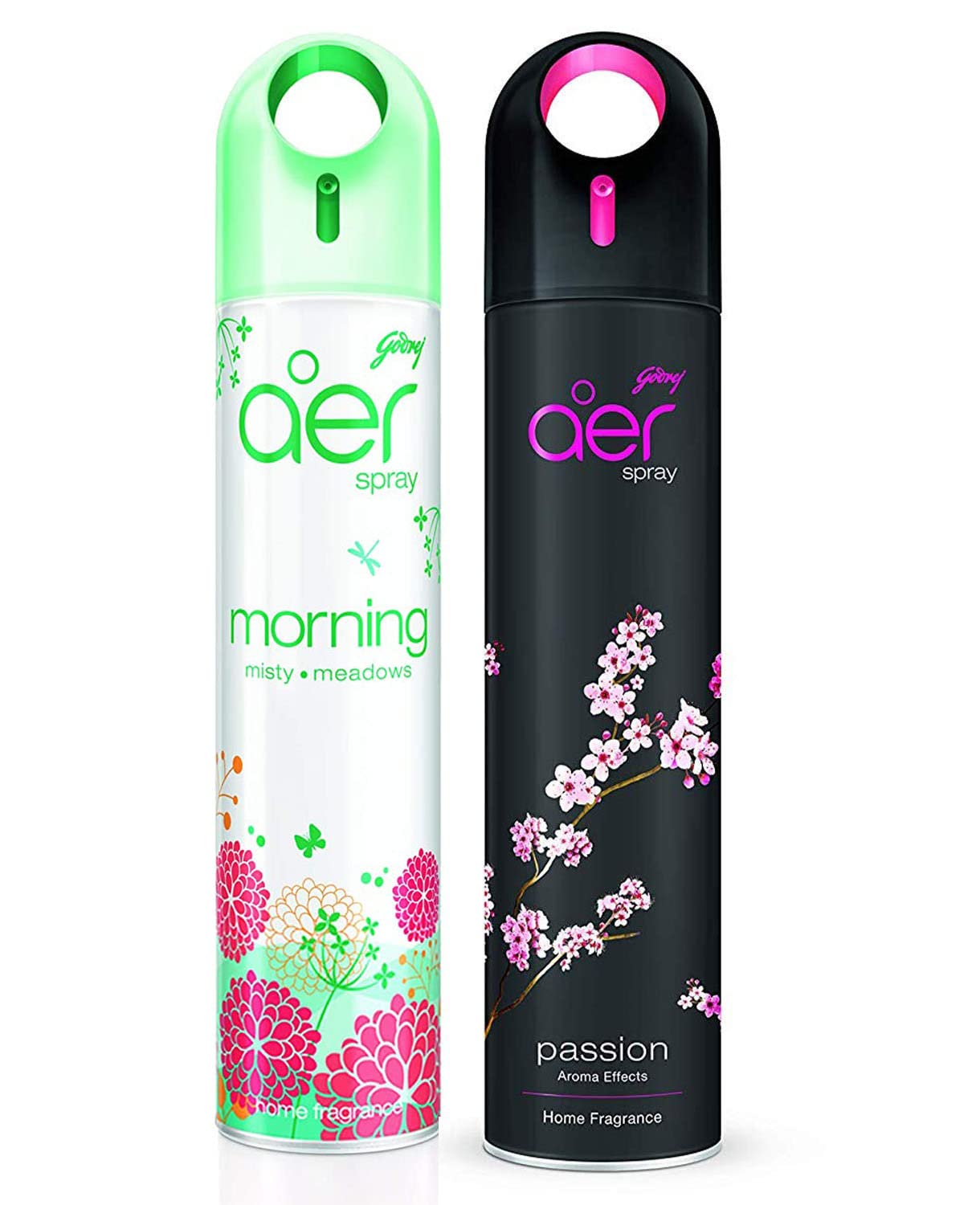 Godrej aer spray, Air Freshener for Home & Office - Morning Misty Meadows & Premium Passion Aroma Effect | Long-Lasting Fragrance | Pack of 2 (240 ml each)
