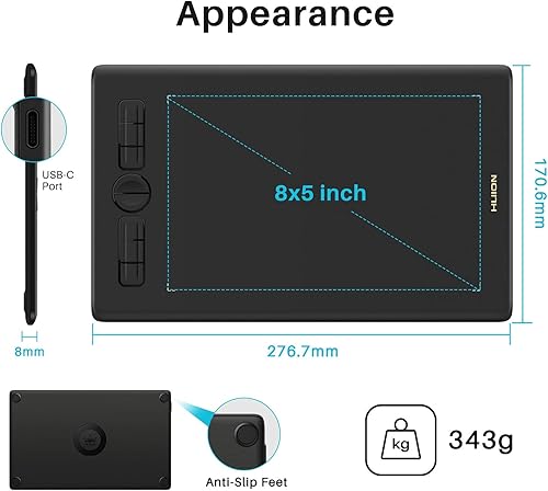 Miniatura 2 de HUION Inspiroy H580X - Tableta de dibujo digital de 8 x 5 pulgadas compatible con Chromebook función de inclinación sin batería lápiz capacitivo