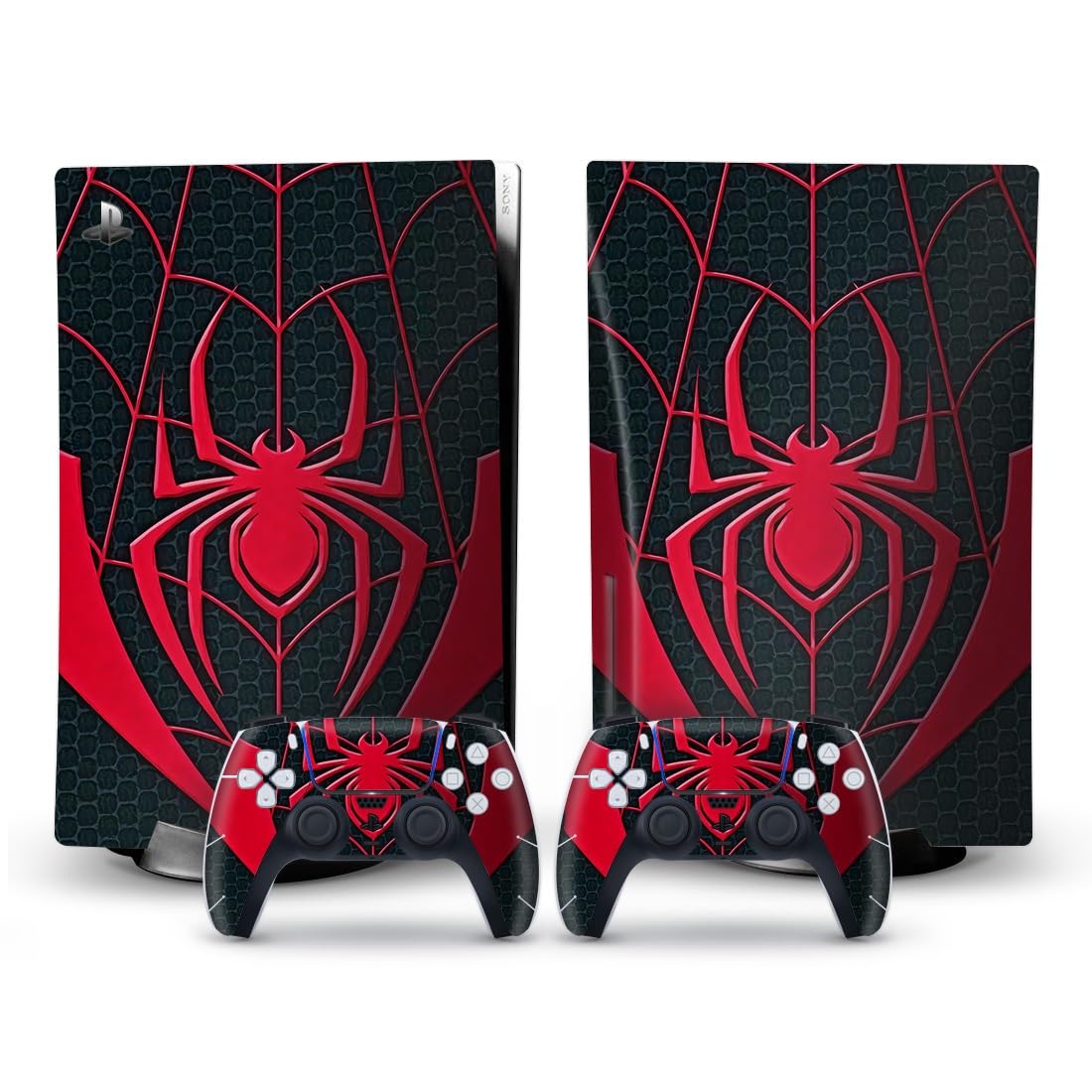 tcos tech ps5 skin protective wrap cover vinyl sticker decals for playstation 5 disk version console and two dual sense 5 sticker skin ps5 skins console and controllers (spider-man edition)