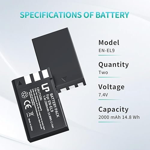 Miniatura 5 de LP EN-EL9 EN EL9a Paquete de baterías, 2 unidades de batería recargable de iones de litio, batería de repuesto compatible con cámaras Nikon D40,