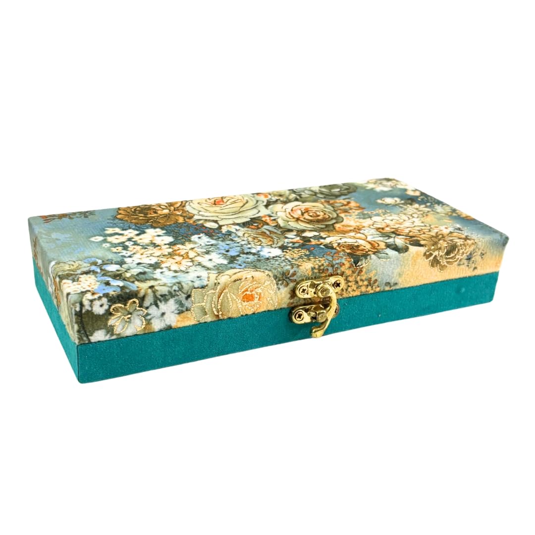 Decorative Shagun Cash Gift Box for Money Gaddi, Jewellery, Gifting Sagan Wedding Occasion, Sea Green Color, Set of 1, Velvet Fabric Rectangle Shape-image-28