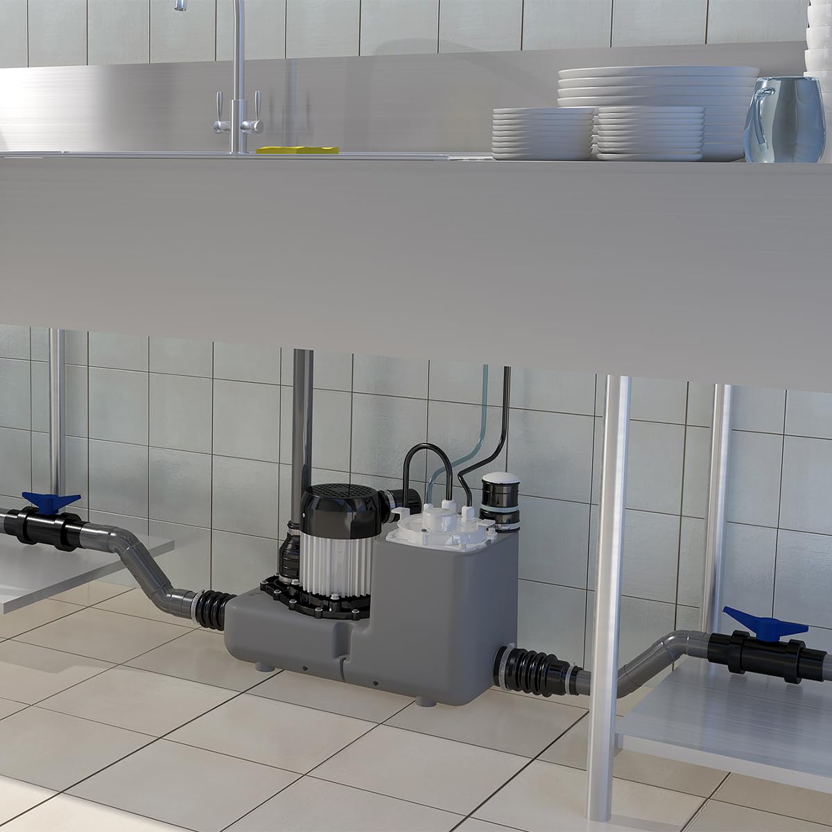 SFA - Sanicom 1 - Station Relevage Eaux Chaudes Jusqu'à 90 °C - Pompe Et Cuve - 2 Entrées Basses - Local Commercial - Installation Et Maintenance Faciles - 55 x 23,5 x 34,8 cm - 750W - Made In France