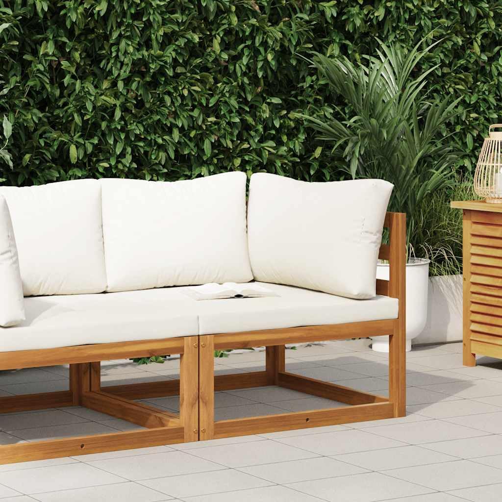 vidaXL Outdoor Solid Acacia Wood Sectional Corner Sofa with Cream White Cushions, Customizable Configurations, Weather-Resistant and Durable