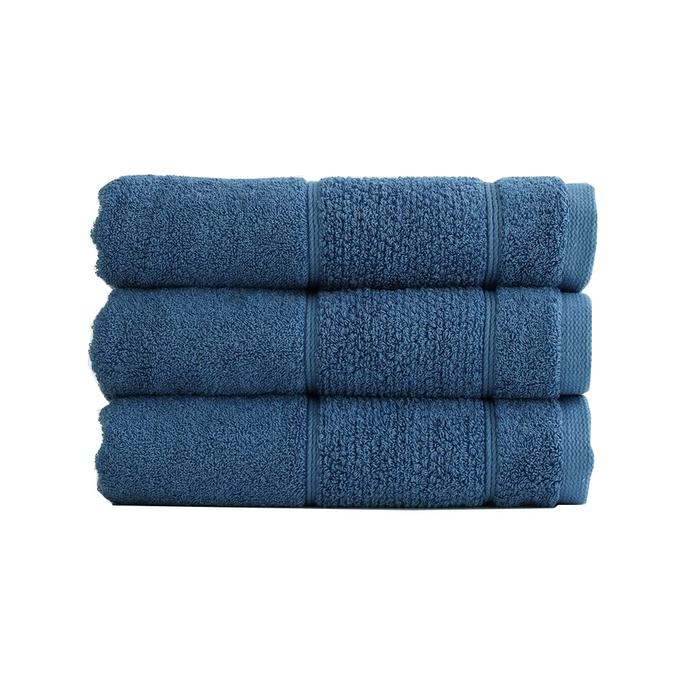 Toalla Supima Premium Clauman de tacto suave y alta calidad Oeko-Tex, 3 unidades azul clásico.