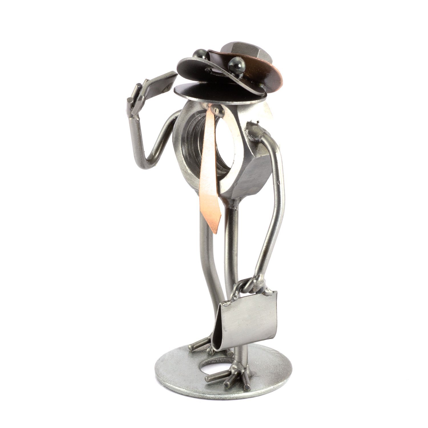 Steelman24 Omino Con Viti E Dadi – Testa Di Rana Con Cellulare – Soprammobile In Metallo Fatto A Mano – Regalo Originale