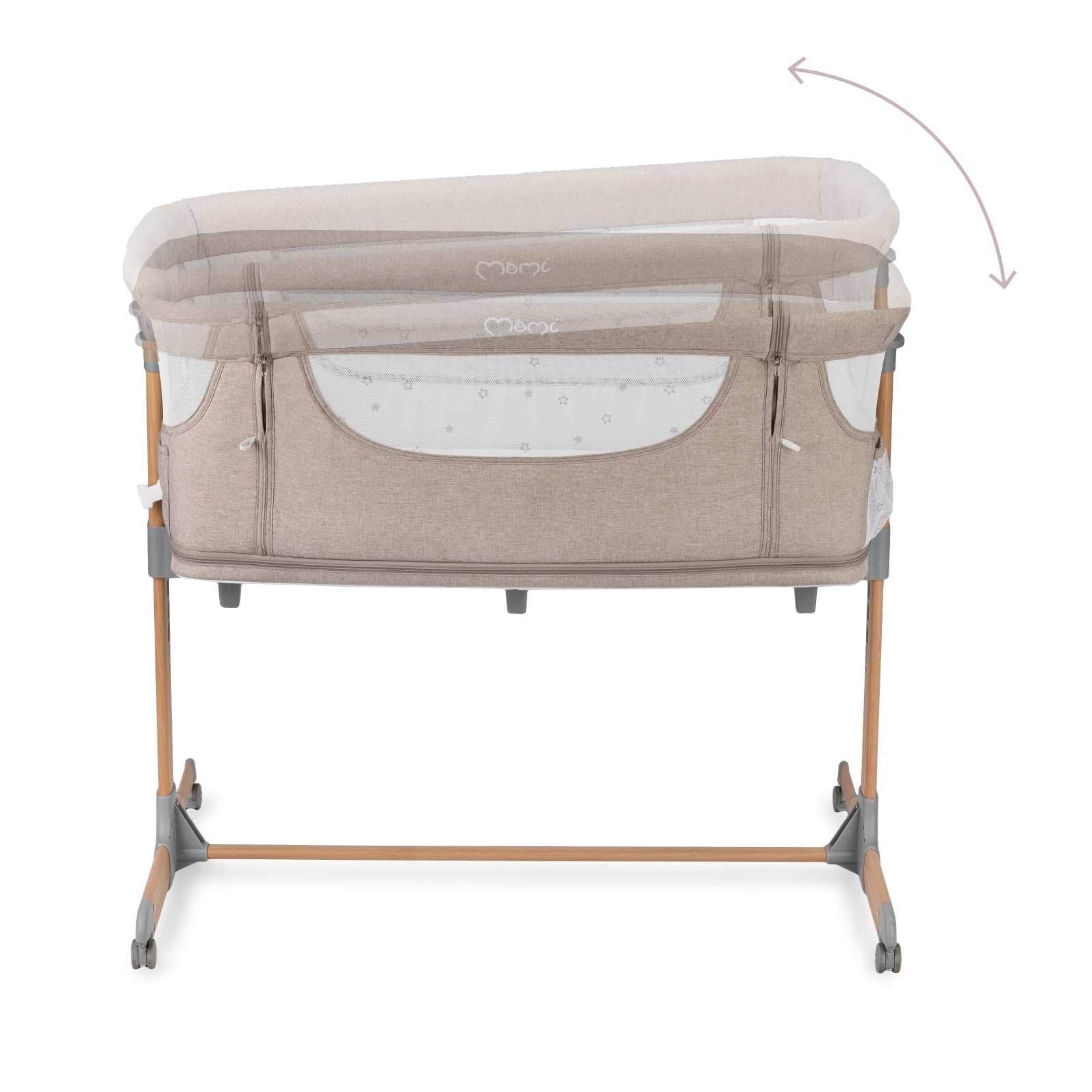 Momi Lettino multifunzione SMART BED 4-in-1, lettino co-sleeping e box, per bambini fino a 15 kg di peso, con altezza regolabile a 5 livelli, con materassino, cinghie di fissaggio e rotelle