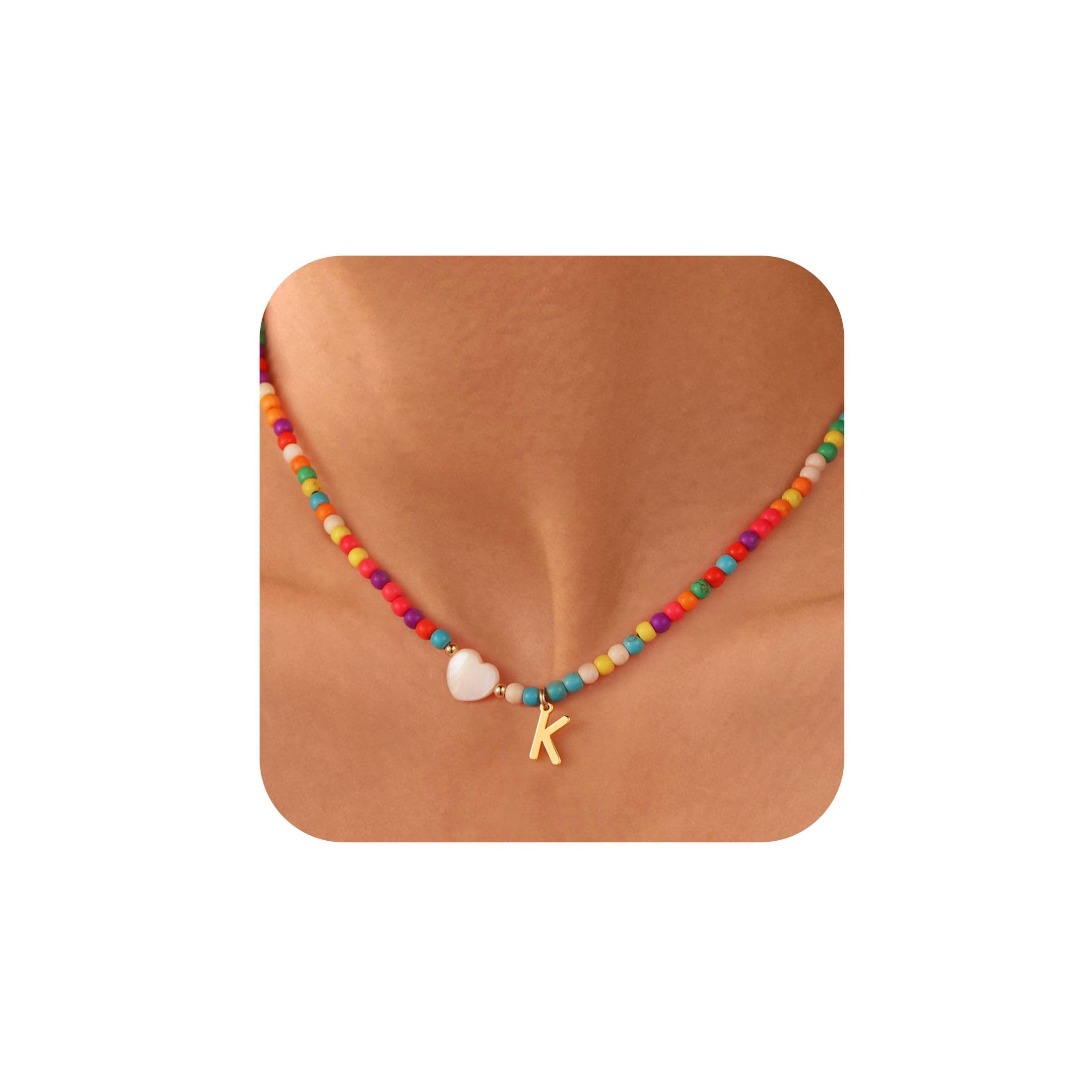 Colorful Initial Cute Necklaces for Girls - Trendy Beaded Choker Necklace for Women Teen Girl, Handmade Letter Necklace Valentines Galentine Gifts for Women Girls Jewelry