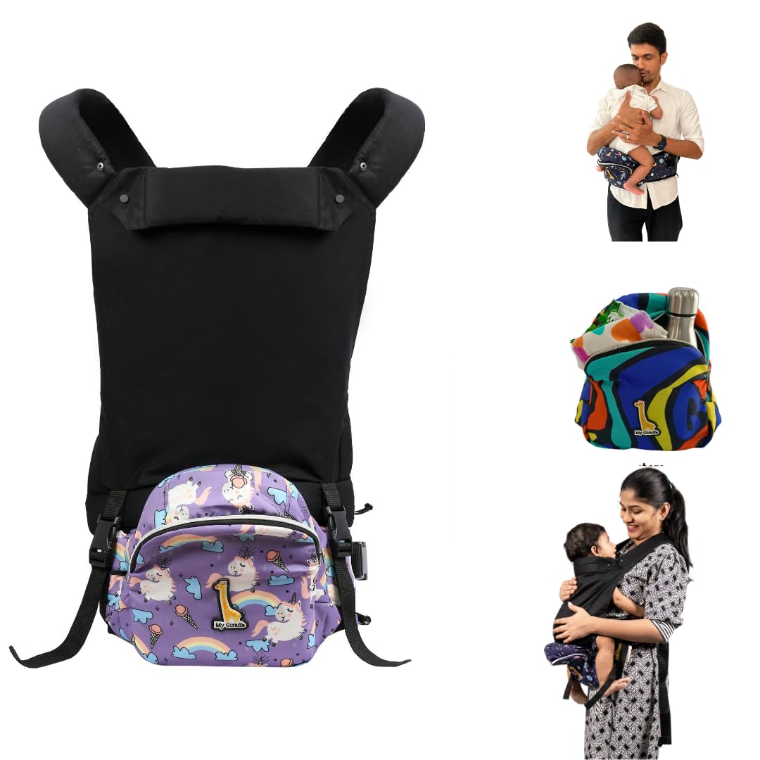My Giraffe 2 In 1 Hippy Hop Pro - Baby Carrier With In-Built Storage Space - Upto 20 Kgs - 5 Months To 3 Years (Purple Unicorn), Infant