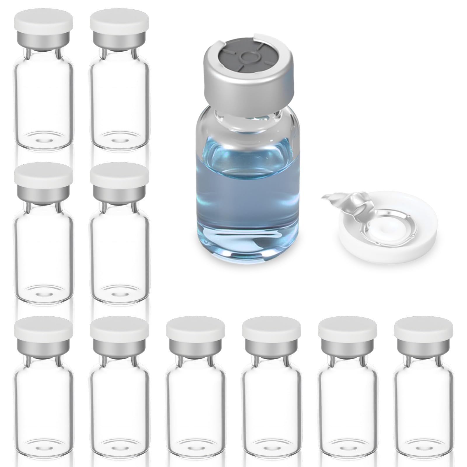 10 Pack 2ml Sealed Sample Vials Transparent Glass Vials Lab Empty Storage Bottle with Self Healing Caps Injection Port
