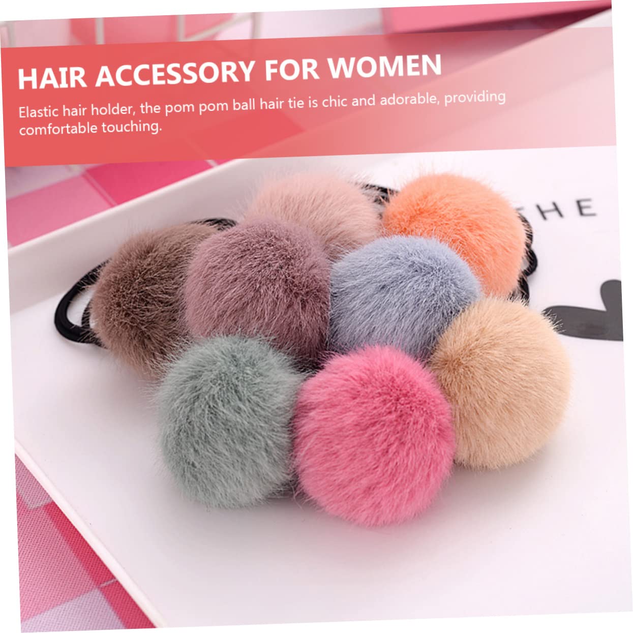 Beaupretty 48piezas Gomas De Pelo Elásticas Pompones De Peluche Para Niñas Accesorios De Cabello Coloridos y Adorables Para Coletas y Moños