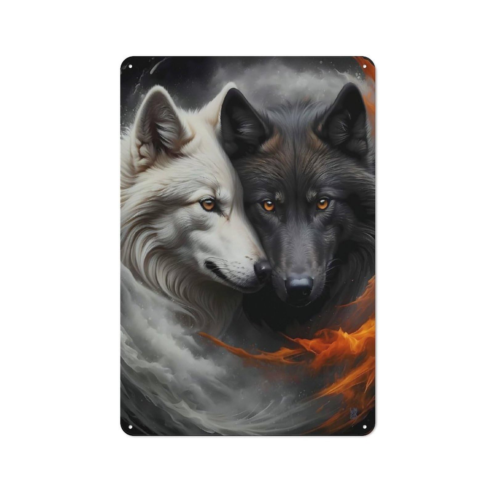 Retro Metal Wall Sign 30x20cm with White And Black Wolves for Hallway Wall, Gift for Wall Display Collectors during The Christmas Season