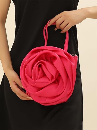 Miniatura 6 de Bolso de noche para mujer, formal, de satén, rosa, floral, con pétalos, boda, graduación, fiesta, bolsa de novia con asa