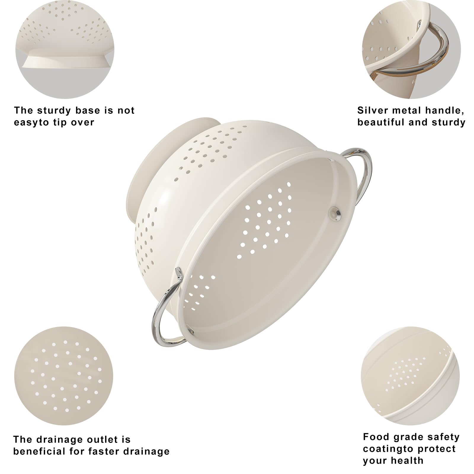 Juego de 2 coladores de metal, cesta coladora con asas de 2 y 3.5 cuartos de galón, perfecto para pasta, verduras, bayas, verduras, frutas, base sólida con recubrimiento en polvo, juego de coladores