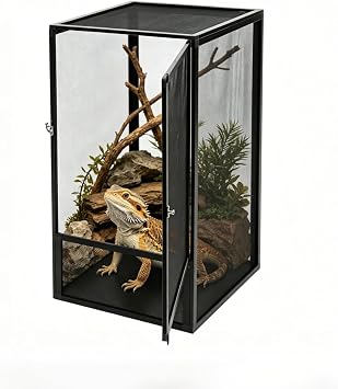 Reptile Cage, 17.7 * 17.7 * 31.5in Aluminum Alloy Reptile Pet Feeding Net Box Terrarium Mesh Cage 44lbs Removable Design with Escape-Proof Lock for Lizards Chameleons Snakes Spiders