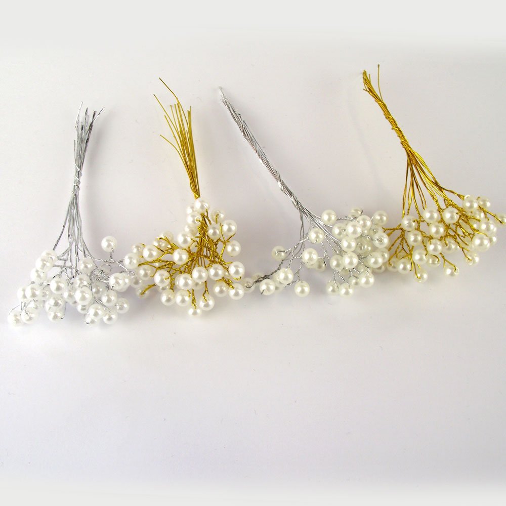 Meena Supplies Bundle of 10 Pearl Sprays Silver/White - Artificial Flowers