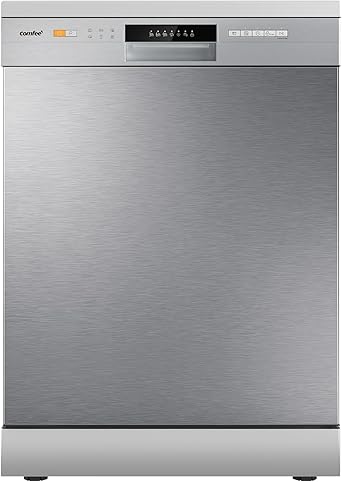 COMFEE' CDWPF1201PS Dishwasher Freestanding, 60 cm, 12 place settings, delayed start, half load function, flexible baskets - Stainless steel, 49 dB, Button control