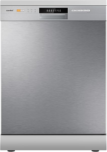 COMFEE' CDWPF1201PS Dishwasher Freestanding, 60 cm, 12 place settings, delayed start, half load function, flexible baskets - Stainless steel, 49 dB, Button control