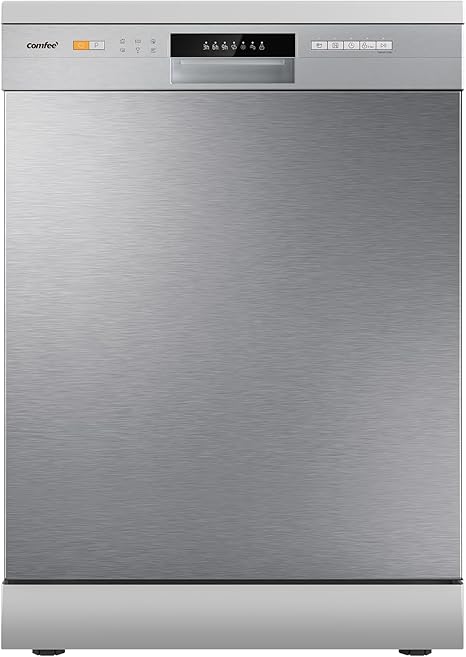 COMFEE' CDWPF1201PS Dishwasher Freestanding, 60 cm, 12 place settings, delayed start, half load function, flexible baskets - Stainless steel, 49 dB, Button control
