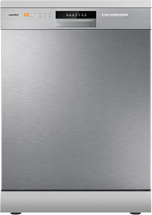 COMFEE' CDWPF1201PS Dishwasher Freestanding, 60 cm, 12 place settings, delayed start, half load function, flexible baskets - Stainless steel, 49 dB, Button control