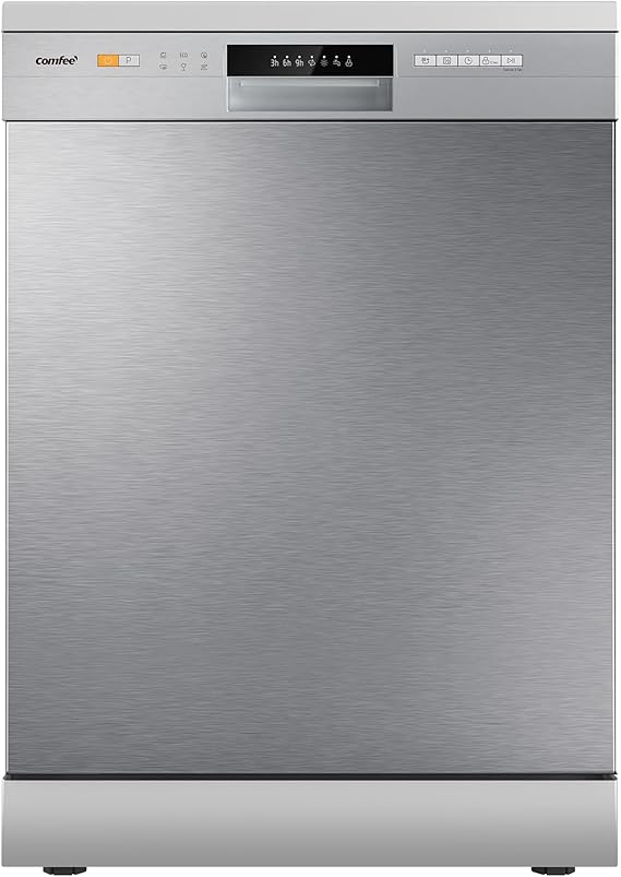 COMFEE' CDWPF1201PS Dishwasher Freestanding, 60 cm, 12 place settings, delayed start, half load function, flexible baskets - Stainless steel, 49 dB, Button control