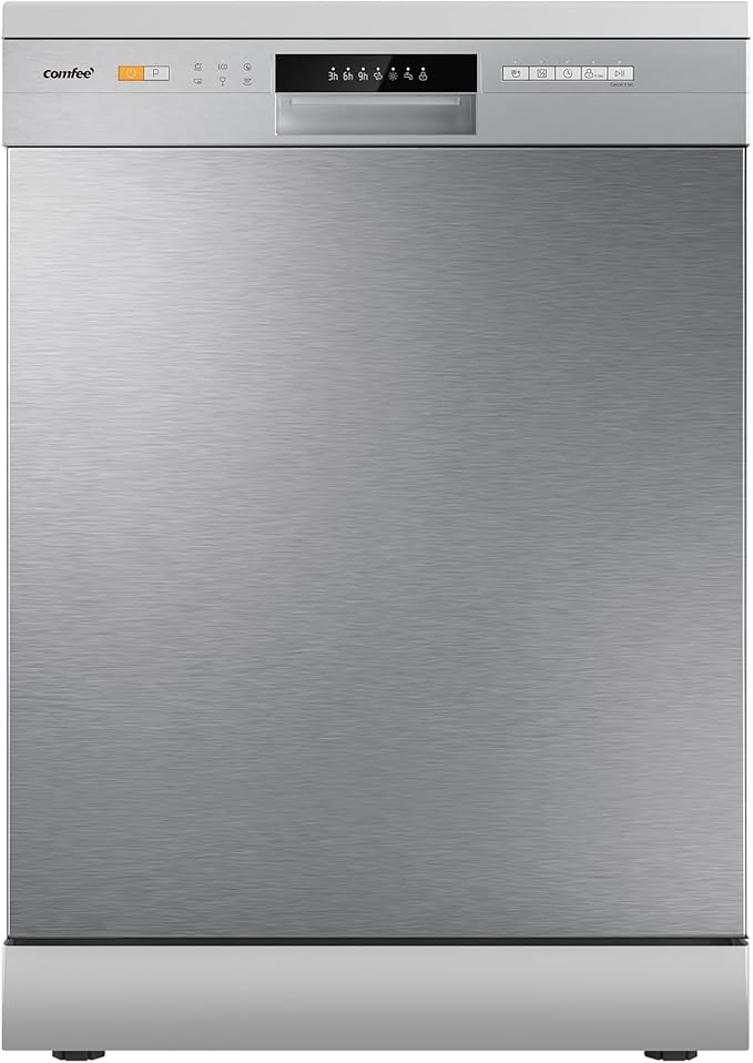 COMFEE' CDWPF1201PS Dishwasher Freestanding, 60 cm, 12 place settings, delayed start, half load function, flexible baskets - Stainless steel, 49 dB, Button control