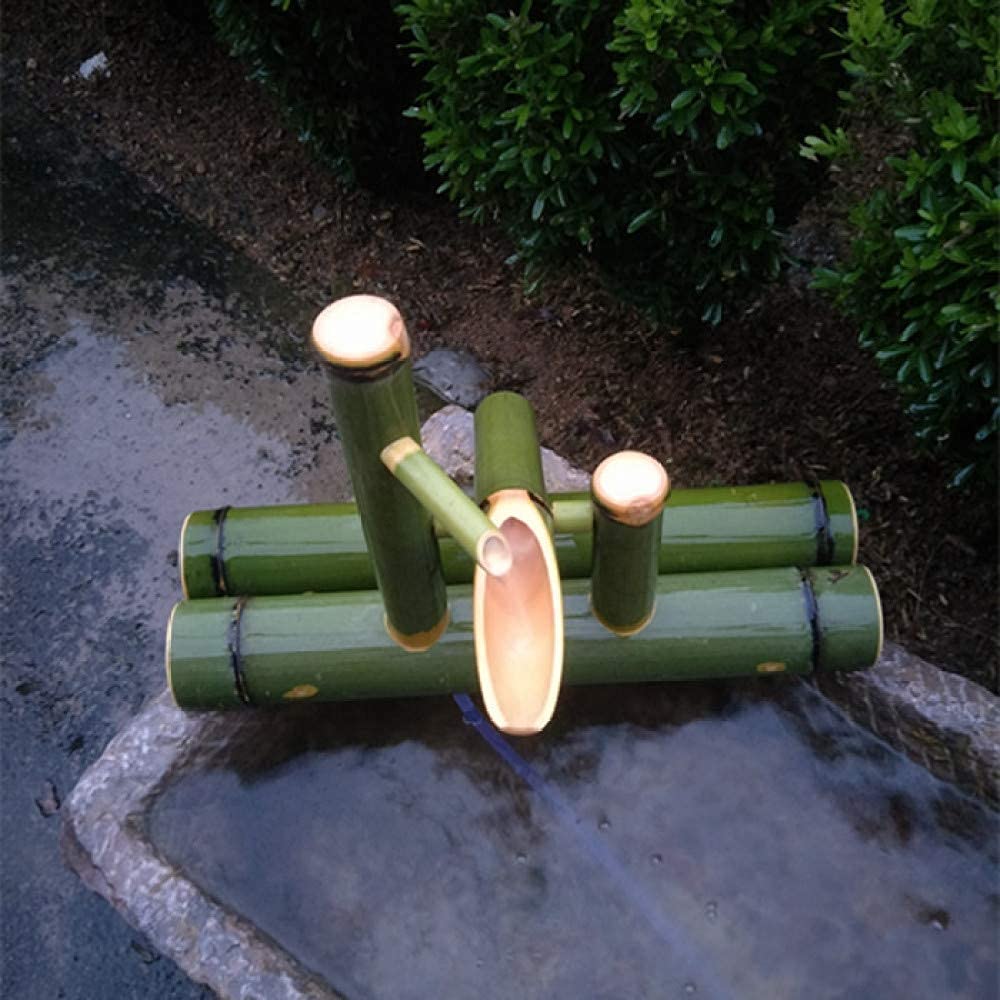 ERoomQ Bamboo Water Fountain with Water Pump Water Feature Spout Indoor Outdoor Flowing Zen Garden Decoration(Length40cm)