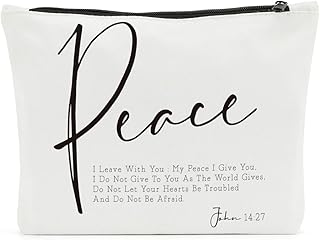 Christian Gifts for Women, Inspirational Makeup Bag Bible Verse Religious Gift Scripture Quotes Peace I Leave with You John 14:27, Christmas Birthday Gifts for Friend, Sister, Wife, Bestie, BFF, Aunt