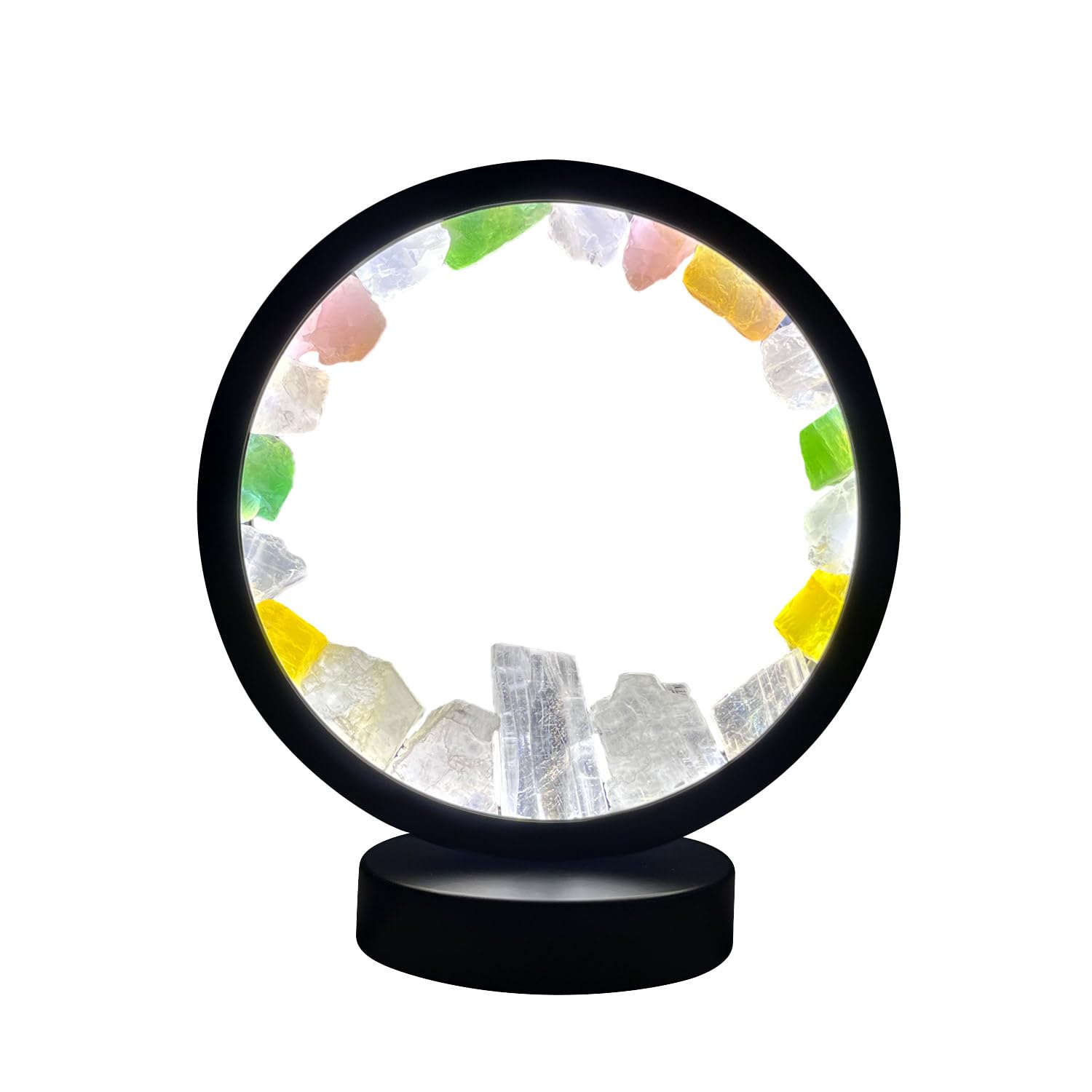 Cello Gleneagles Circle Earth LED Natural Crystal Lamp - Natural Crystals Multicolor LED Healing Stone Light, Dimmable USB Lamp for Home Decor, Meditation & Energy Balance