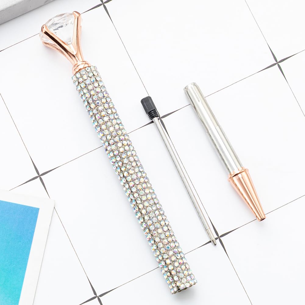4 Pcs Diamond Crystal Ballpoint Pen Set including Bling Rhinestone - Large Metal Wedding and Bridal Shower Black Ink Pens in Silver - Image 4