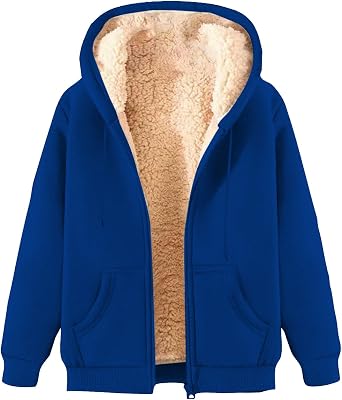 Fleece Jacket Men Sherpa Lined Hooded Sweatshirt Winter Full Zip Warm Hoodie Long Sleeve Thick Coat with Pockets