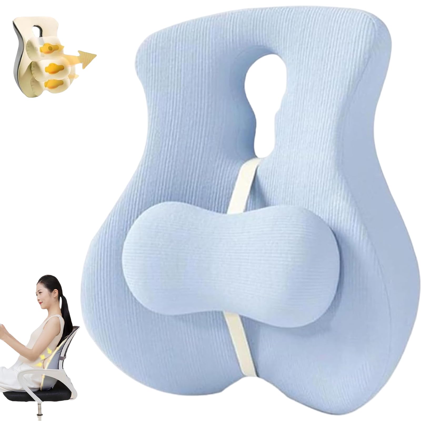 Generisch Lumbraze Lumbar Support Cushion, Memory Foam Ergonomic Back Pillow with Adjustable Strap Breathable Washable Cover for Office, Car & Gaming Seats (Blau)