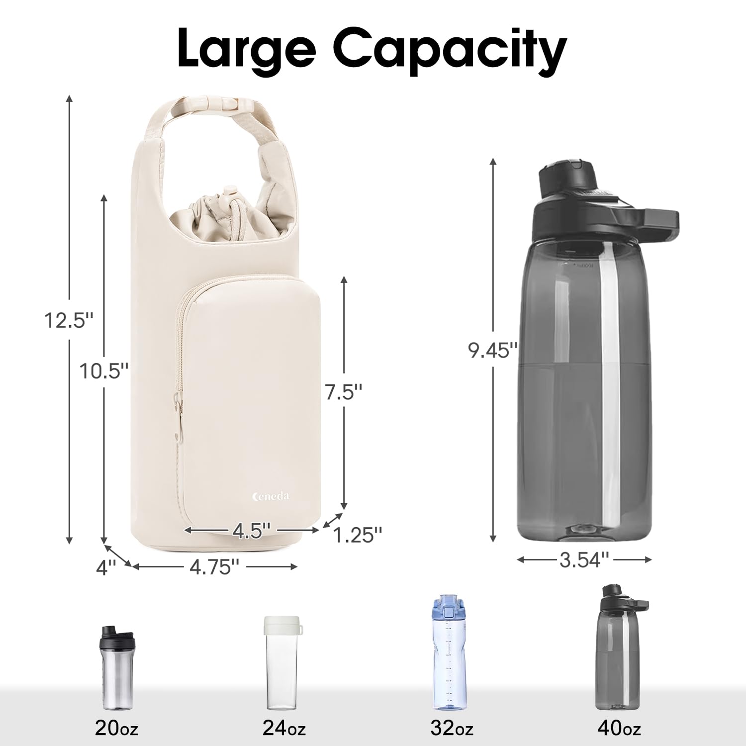 Ceneda Water Bottle Carrier Bag with Phone Pocket 32oz 40oz Tumbler Insulated Water Bottle Holder with Adjustable Shoulder Strap Carrier Sling Bag (Beige) - Image 4